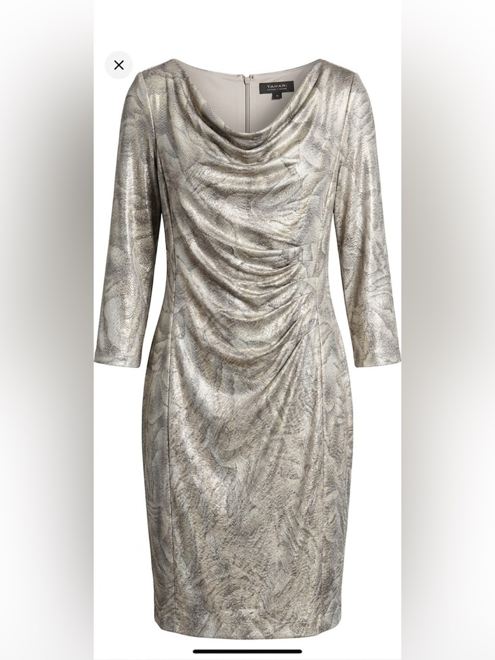 TAHARI |  Metallic Ruched Cowl Neck Cocktail Dress Size 14 NWT